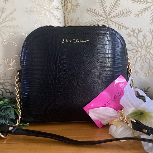 Betsey Johnson 'Margie' Embossed Lizard Crossbody, Black - Picture 2 of 15